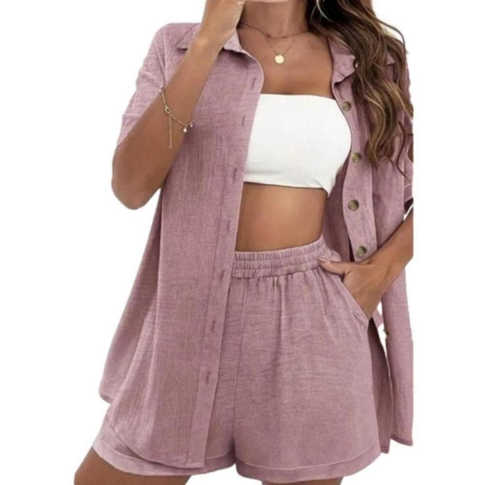 casual solid two piece set button down NWT - image 1